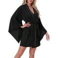 thumbnail image 1 of BATA DE SATÉN CHIC INSPIRE para Mujeres, Novia, Damas de Honor, Fiesta Nupcial, Manga Murciélago, Ropa de Casa de Boda, Batas Cortas de Seda Talla Única, Negra, 1 of 6