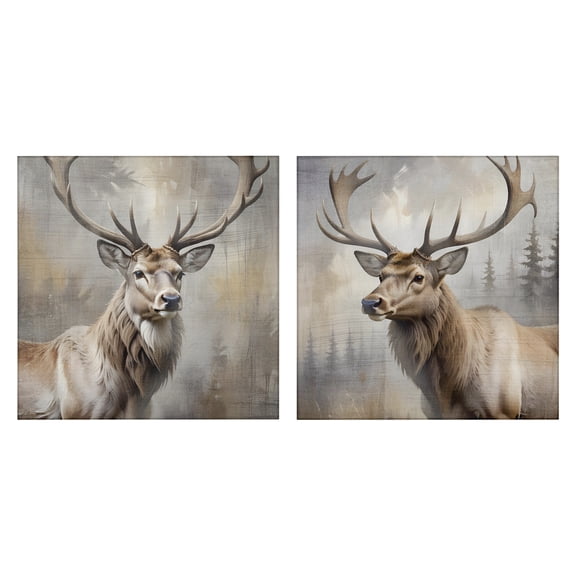 Stupell Industries Glancing Forest Stags 2 Piece Canvas Wall Art Set, design by Susan Arnot