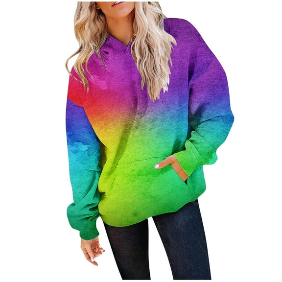 Womens Hooded Sweatshirts, Hoodies for Women Fall Fashion Loose Fit Ombre Tie Dye Long Sleeve Pullover with Pockets S-2XL