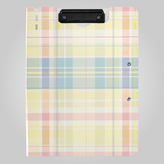 Multicolor Plaid Foldable Binder Folder Clipboard with Pen Slot Double Clips A4 Size File Storage