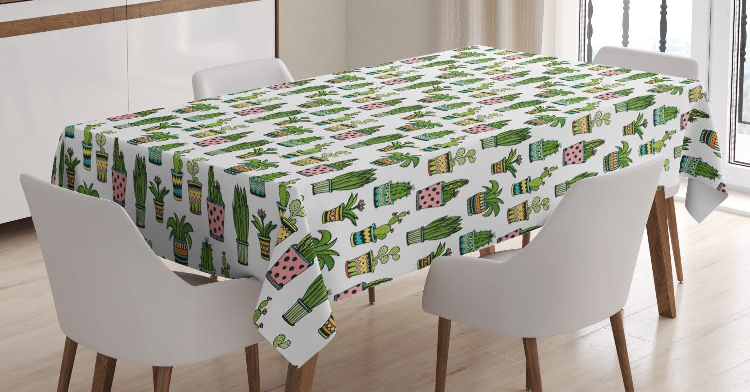 Ambesonne Cactus Tablecloth Rectangular Table Cover, Succulent Doodle