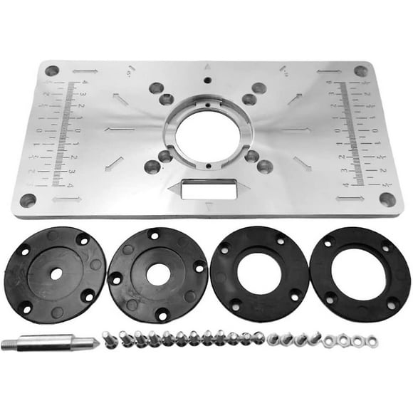 Aluminum Alloy Table Insert Plate With 4 Rings For Woodworking Bench, 235mm X 120mm X 8mm