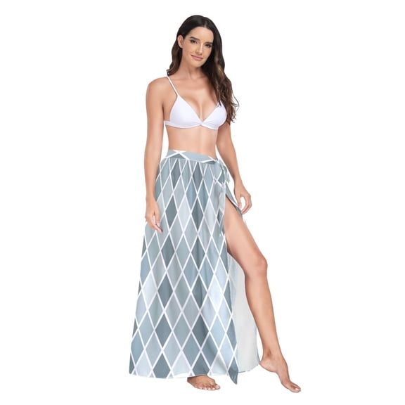 Women's Beach Swimsuit Cover Ups Bathing Suit Coverups Bikini Wrap Dress for Swimwear Bluish White Block M
