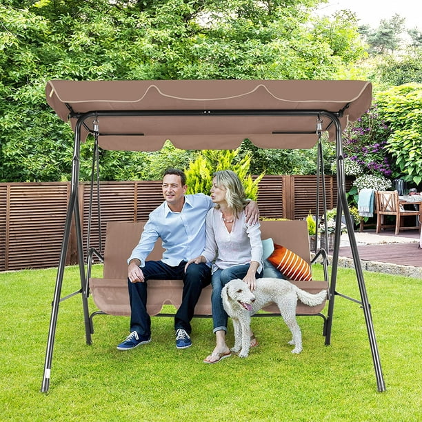 COVERONICS 3 Seat Porch Swing Canopy Metal Outdoor Porch Swing with