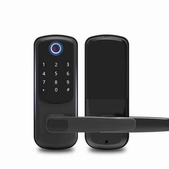 Smart Door Lock with Handle,Keyless Entry Door Locks, Fingerprint Keypad Exterior Lock - Smart Locks for Front Door - Digital Electronic Smart Lock (black)