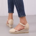 thumbnail image 5 of Rokment Women's Linen Espadrilles Wedges Dress Sandals Beach Summer Breathable Retro Closed Toe Platform High Heels Ankle Strap Dressy Sandals for Boho Bride Wedding Beige Size 6, 5 of 7