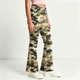 thumbnail image 4 of Spazoro Girls Flare Pants with Pockets, Camo Print Lightweight Button Zip Loose Fit High Rise Bell Bottom Trousers for Street Daily Wear Green Size 7-8, 4 of 7