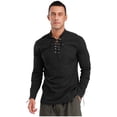 thumbnail image 6 of iiniim Men's Medieval Viking Costume Renaissance Pirate Role Play Long Sleeves Lace up Shirt Tops Black XL, 6 of 7