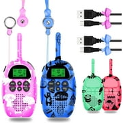 KidzAdventure Rechargeable 2PK Walkie Talkies for Kids with Cute Cases | Kids Walkie Talkies 2 Pack Designed in USA | Long Range Communication, 22 Channels, Voice Activation | Toy Gift for Kids