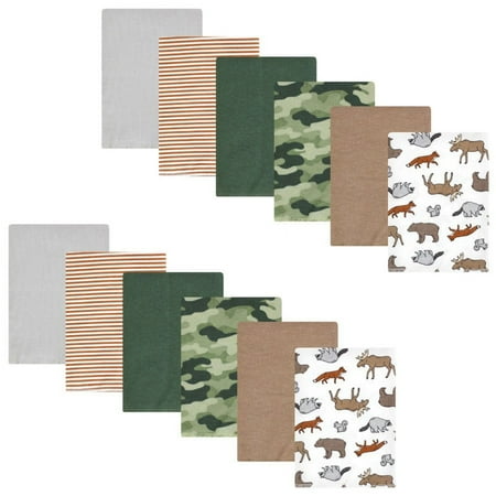 Hudson Baby Infant Boy Cotton Flannel Burp Cloths Bundle, Animal Adventure, One Size