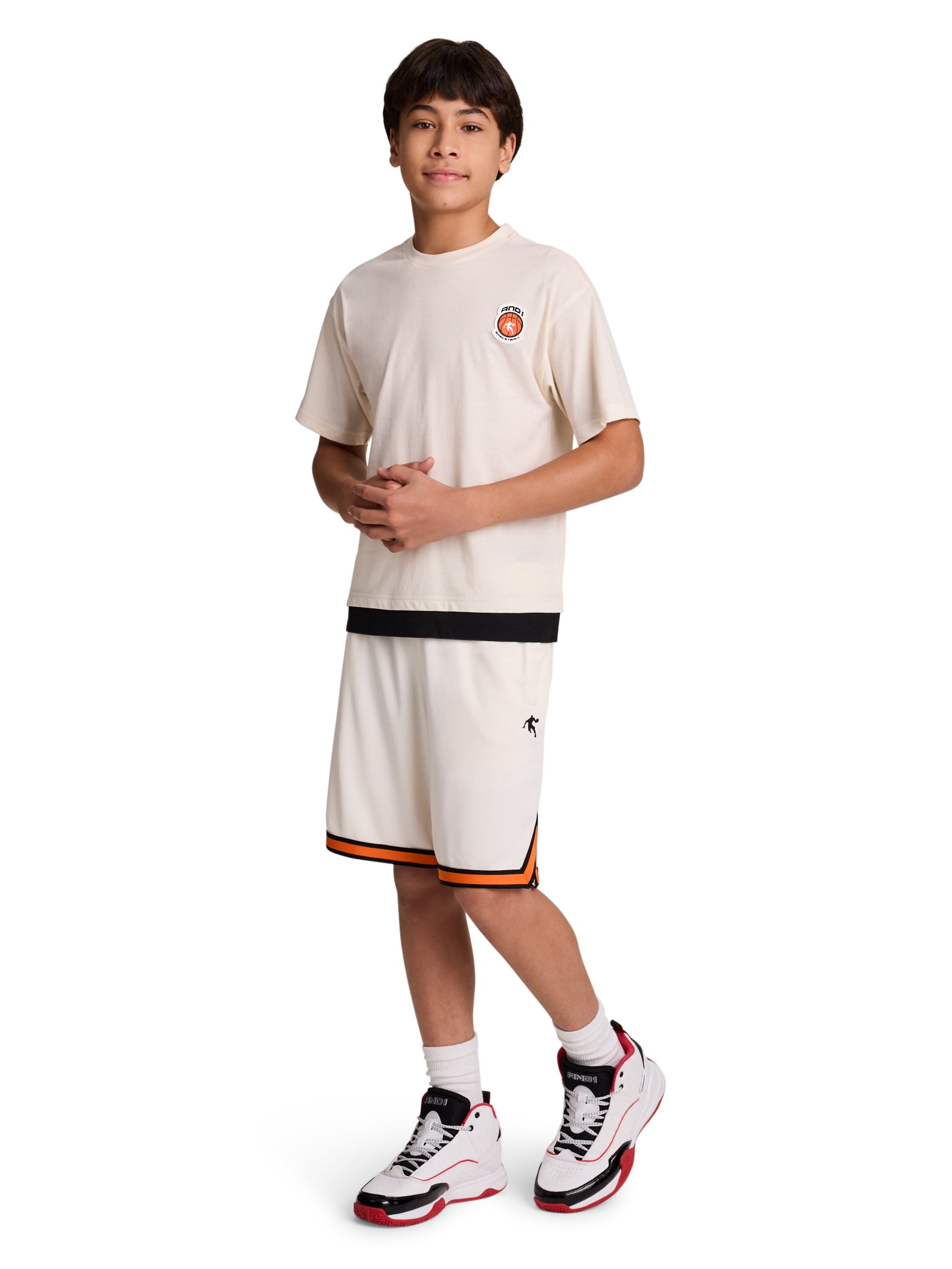 AND1 Boy's Athletic Platinum Short, 8" Inseam, Sizes 4-18