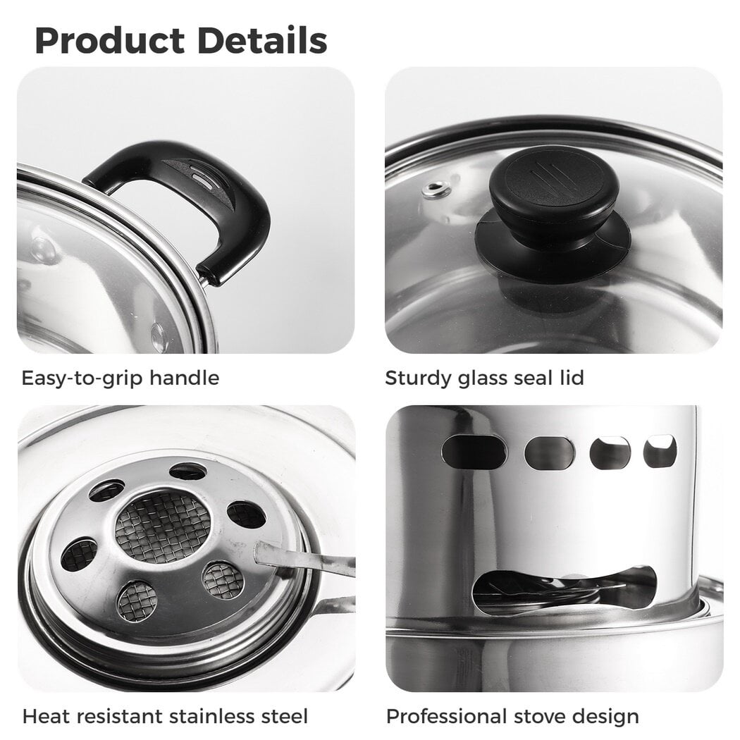 Spirit Cooker with Pot, Spirit Stove for Indoors, Portable Alcohol Camping Stove, Stainless Steel Cooker Without Electricity, Small Pot for Camping 6.3in