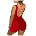 thumbnail image 5 of Mrat Women's Workout Jumpsuit Gym Bodysuit Bubble Textured Backless Butt Lifting Yoga Romper Shorts Sleeveless Bodysuit S-21 Red-a XL, 5 of 7