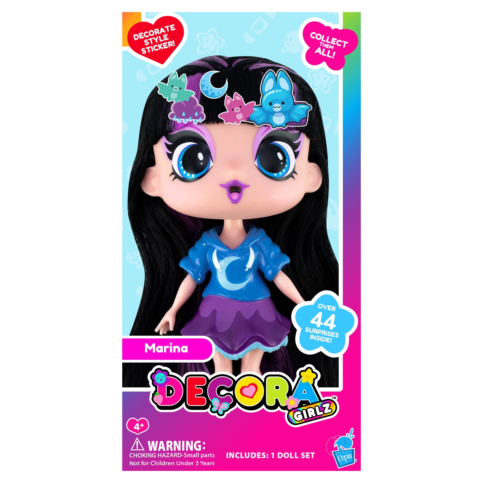 Decora Girlz 5" Tall Collectible Dolls, Batty, over 44-Suprises Inside, Children Ages 4 and up