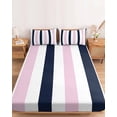 thumbnail image 2 of Twin Sze Fitted Sheet Set - Pink Navy Blue Striped 2 Piece Bedding Sets 16" Deep Pocket Fitted Sheet with 1 Pillowcase, Farmhouse Stripe Art Brushed Microfiber Hotel Luxury Bed Sheets, 2 of 9