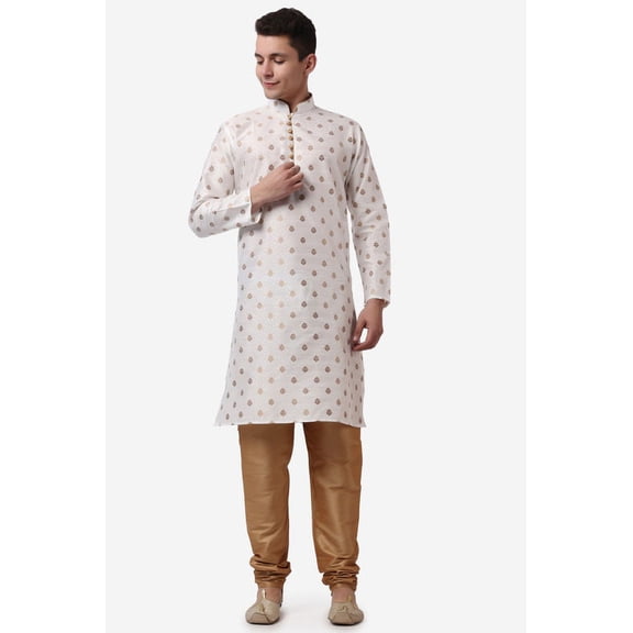 Royal Kurta Cream Color Jacquard Silk Printed Long Kurta Churidaar