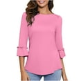 VKOYWKM Tunic Tops for Women 3/4 Bell Sleeve Solid Shirts Boat Neck