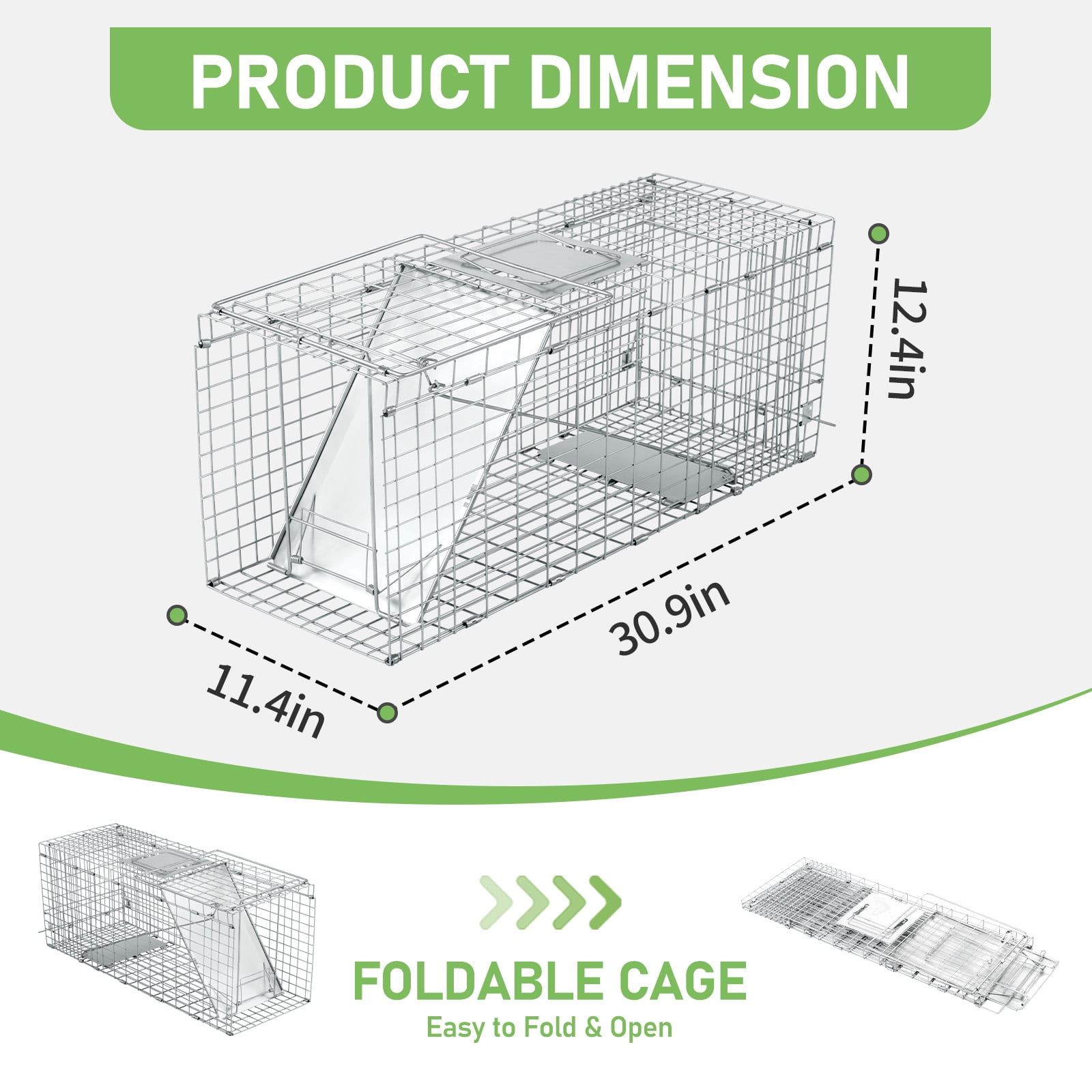 UBesGoo Heavy Duty Animal Trap, 32" Humane Cage with Secure Handle for Raccoons, Folding Metal Design, White