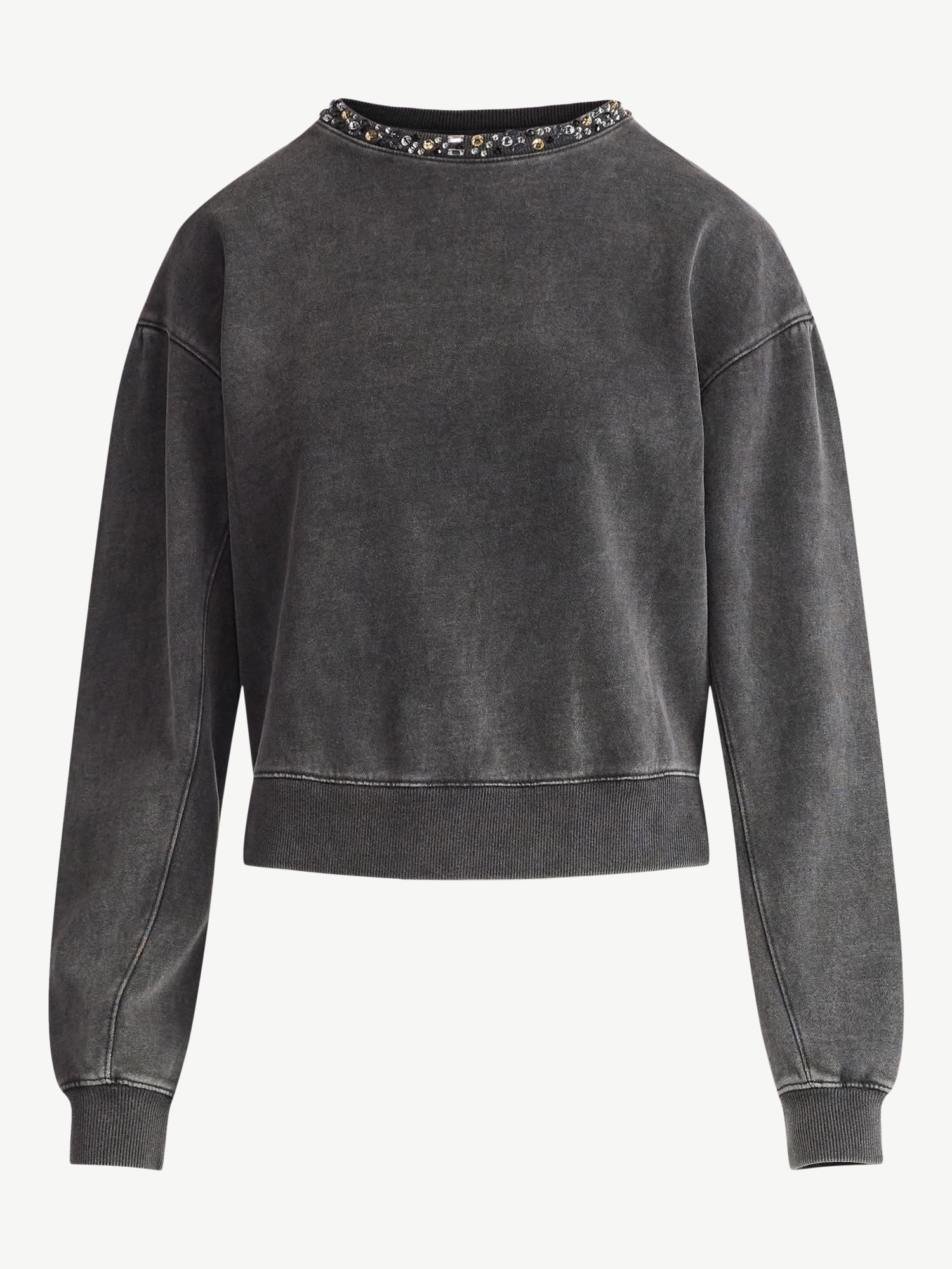 Scoop Women’s and Women's Plus Mineral Washed Rhinestone Crewneck Sweatshirt, Sizes XS-4X
