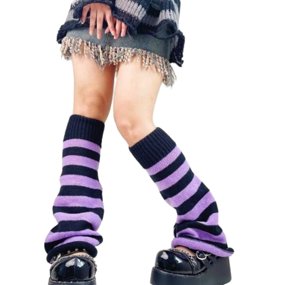 MESSUEN Flared Leg Warmers Knit Leg Warmers Striped Leg Warmers Socks Men Socks for Men Socks for Women Ladies Leg Warmers Purple One Size