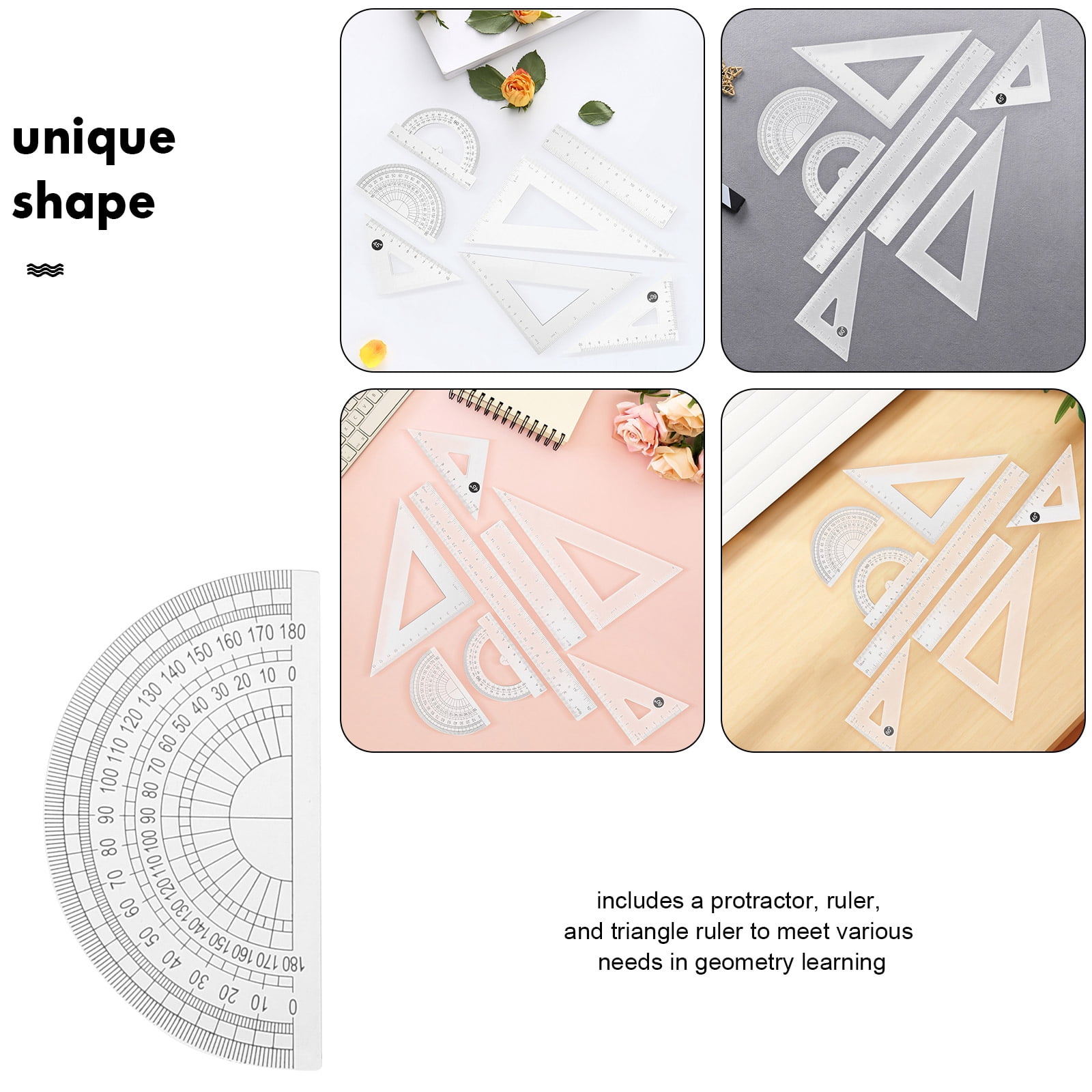 8 Pcs Clear Plastic Ruler Rulers Math Spiral High-strength Student Transparent