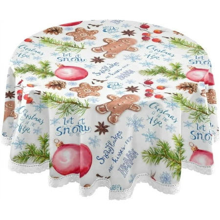 SKYSONIC 60" Christmas Tree Branch Gingerbread Round Table Cloths Cookies Snow Flake Tablecloths for Home Kitchen Restaurat Decor Polyester Washable Tablecover Kithchen Party Picnic
