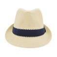 thumbnail image 3 of Premium Classic Fedora Straw Hat with Navy Striped Trim Band, 3 of 4