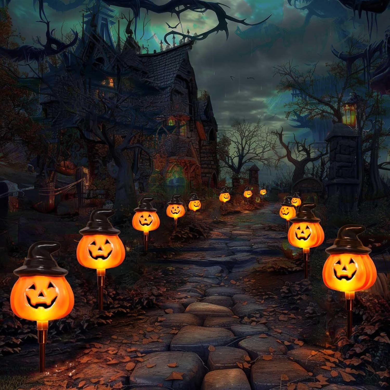 Solar Powered Jack-O-Lantern String Lights 8 Modes for Halloween Outdoor Decor