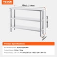 thumbnail image 2 of Mesa de preparación de alimentos de acero inoxidable VEVOR, 14 x 48 x 34 pulgadas, mesa de trabajo de cocina comercial, con 2 estantes inferiores ajustables, mesa de preparación resistente, 2 of 9