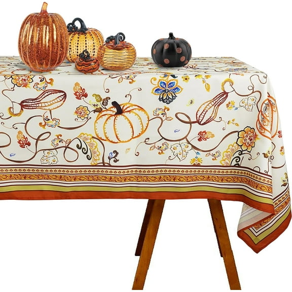 Fall Thanksgiving Tablecloth, Brown Paisley Pumpkin Rectangle Table Cloths 60 x 120 for Fall Harvest Festival Decorations, Perfect for Home Kitchen Dinner Party Holiday Picnic Table Cover