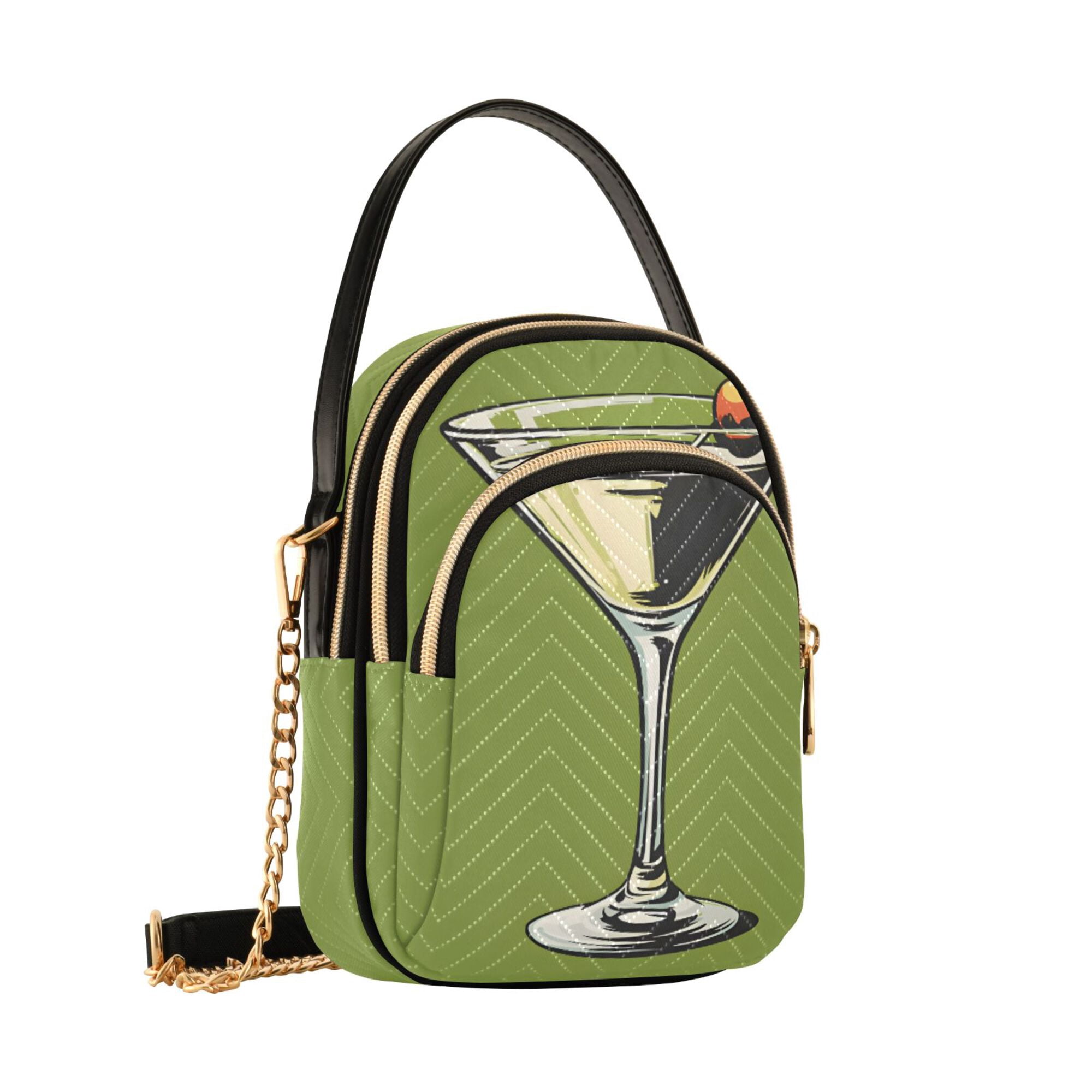 FORMRS Crossbody Bag for Women Quilted Travel Shoulder Cell Phone Purse with Chain Strap Handbag, Light Black Martini