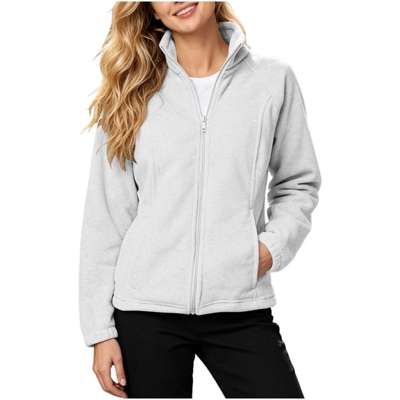 asjyhkr Zip up Jacket Women Stand Collar Sweatshirt Long Sleeve Casual Running Fall Daily Wear Coat with Pockets(X-Large,White)