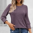 thumbnail image 6 of BiZtdJrK Womens Crewneck Ribbed Knit Sweater Loose Dressy 3/4 Sleeve Shirts Ladies Business Casual Blouses Fashion Clothes, Purple, M, 6 of 9