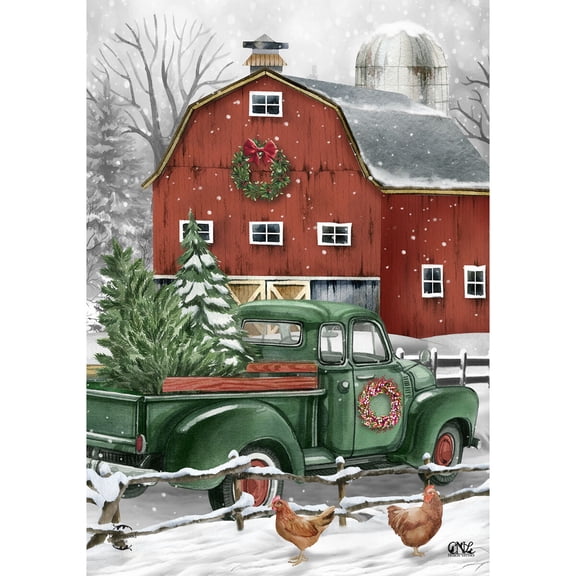 Briarwood Lane Winter House Flag 40x28 For Outdoor Christmas on the Farm For Christmas House Flag