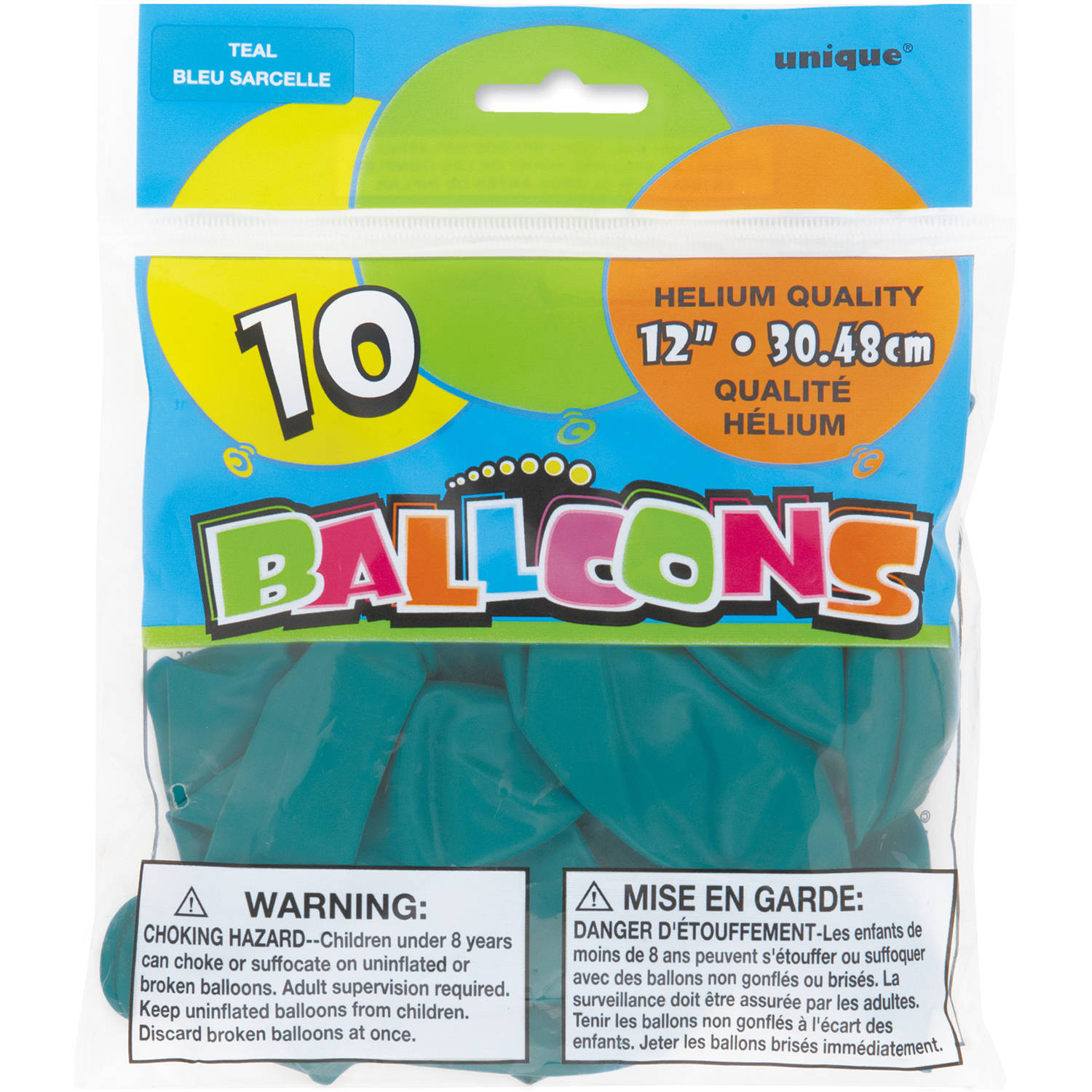 Unique Industries Latex 12" Teal Solid Print Birthday Balloons, 10 Count - image 2 of 2