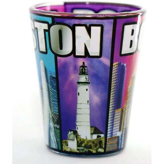 Boston Massachusetts Color Windows Outside Color Skyline Inside Shot Glass…