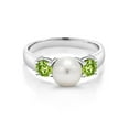 thumbnail image 2 of Gem Stone King 925 Sterling Silver Freshwater Pearl and Green Peridot Ring for Women (0.90 Cttw, Gemstone August Birthstone, Size 8), 2 of 3