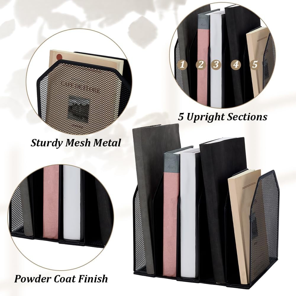 1 Pc Metal 5 Section File Folder Organizer for Desk Black Detachable Book Stand File Holder Organizer Vertical Desktop Organizers