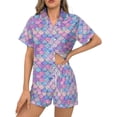 thumbnail image 1 of SKQIT Ensembles de Pyjama à Manches Courtes pour Femmes, 2 Pcs en Satin Doux Imprimé Mignon Chemise Boutonnée et Shorts, 1 of 8