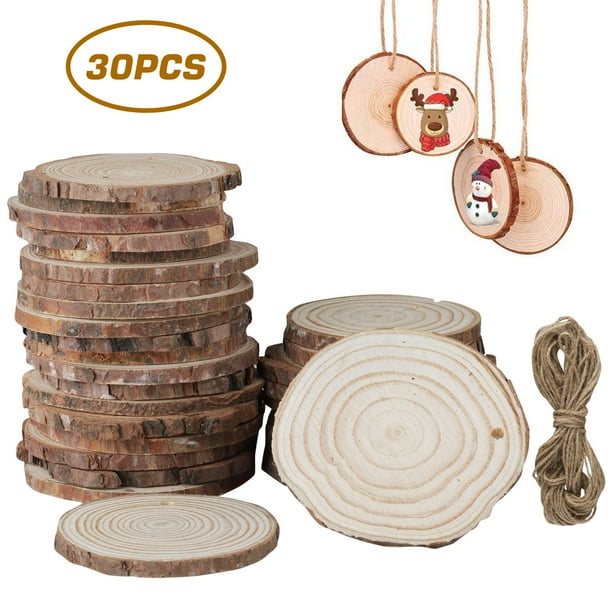 30Pcs Unfinished Wooden Ornaments Wood Slices Predrilled with Hole