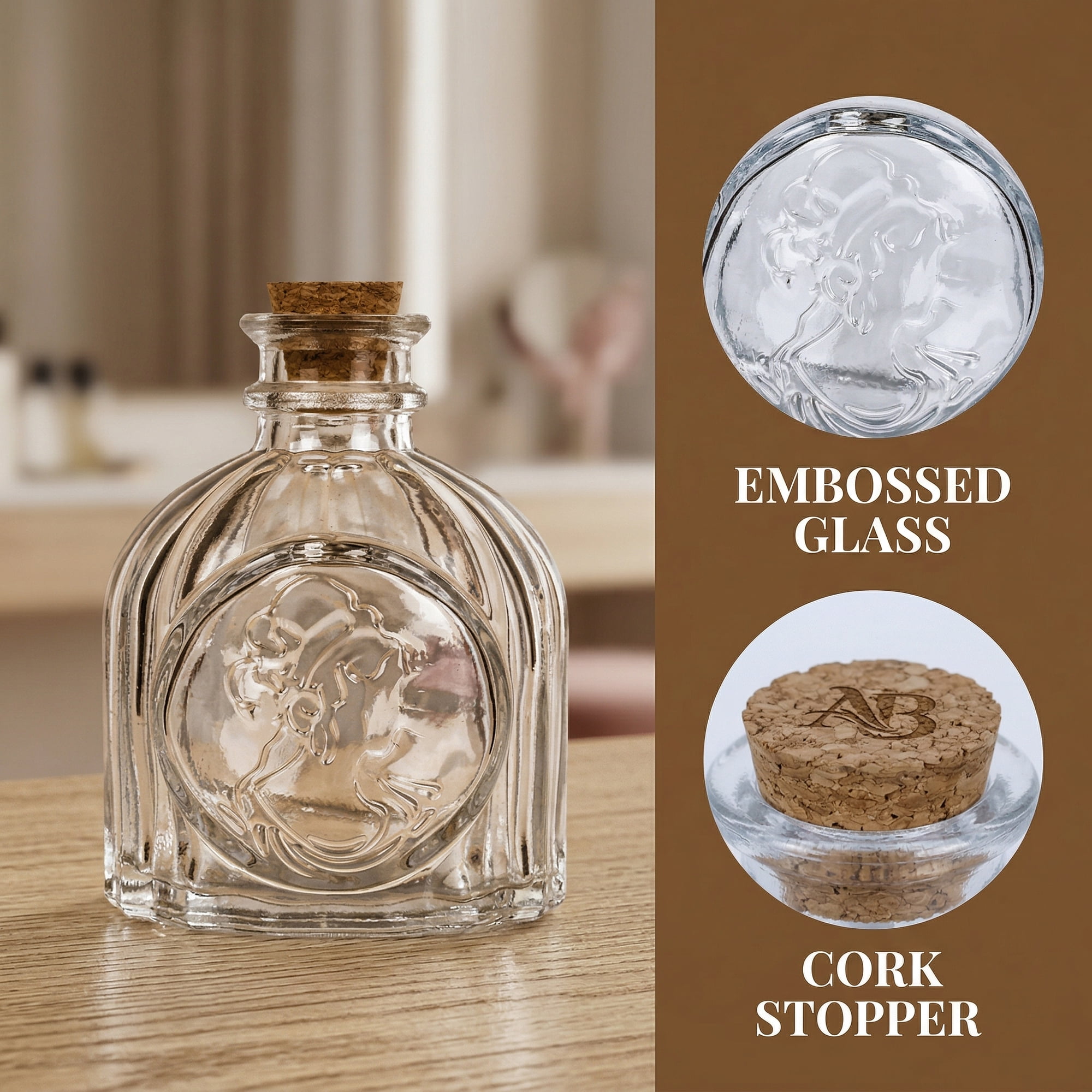 Unique Bargains 2pcs Decorative Glass Jars with Ornate Glass Stoppers Cork Cap 2.5"x2.5"x3.3"