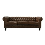 Chesterfield 3-Seater Faux Leather Button Tufted Sofa Couch with Rolled Arms Solid Wood Legs