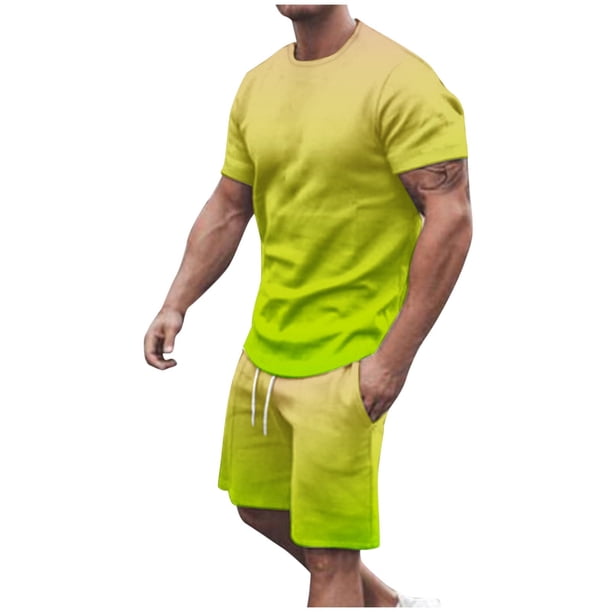 Mens Pantalones Casuales Cuello Redondo Impresión de Manga Corta Blusa Y Pantalones Cortos Traje, Pantalones de Traje para Hombres