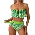 thumbnail image 4 of Musuos Mommy and Me  2-piece Summer Bikini Set, Contrast Color Leaves Print Ruffled Bra with Briefs Family Matching Swimsuit, 4 of 9