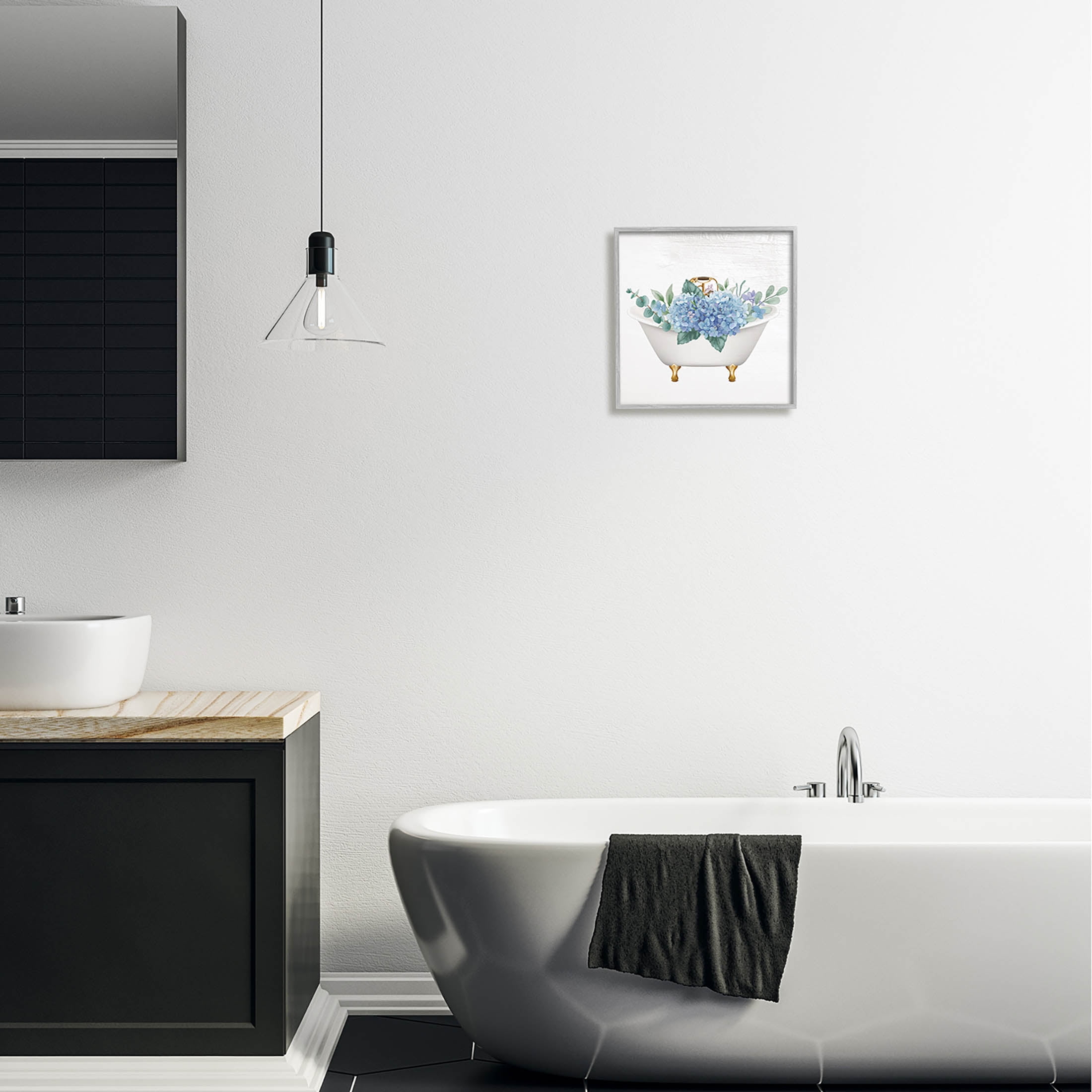 Chic Bathtub Hydrangea Blossoms Botanical & Floral Graphic Art Gray Framed Art Print Wall Art