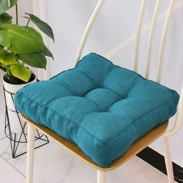 Xiao Hua Cojín cuadrado acolchado de lino sintético para silla, suave y sólido, cómodo para la oficina, el hogar o el coche, 50 x 50 cm, color azul pavo real.