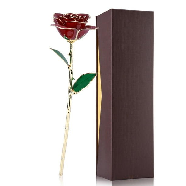 Rosa roja bañada en tallo largo, Love Forever, regalo artesanal de tallo largo, rosa bañada en oro, apariencia llamativa