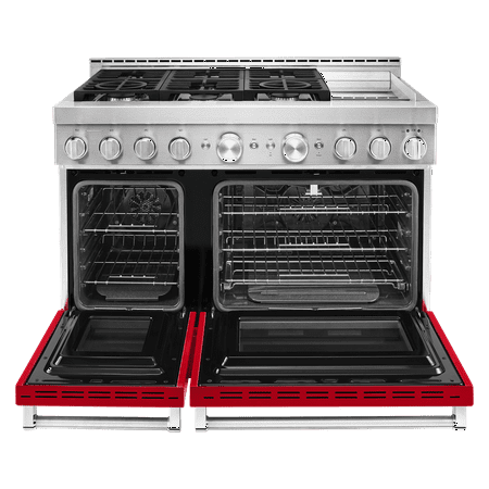 KitchenAid - 6.3 Cu. Ft. Slide-In Double Oven Gas True Convection Range with Self-Cleaning and Griddle - Passion red