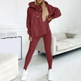thumbnail image 3 of CILENON Comfortable Travel Outfits for Women 3Pcs Women's Sports Suit Loose Hooded Pockets Sweatshirt And Vest And Slim Trousers Sweat Sets for Women 2 Piece Sweat Suit Women (Wine Red,S), 3 of 6