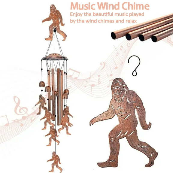 Bigfoot theme wind chimes outdoor, suitable for men/women/dad/grandfather birthday gifts memorial gifts metal wind chimes, suitable for outdoor/indoor, lawn, porch, patio, garden, courtyard